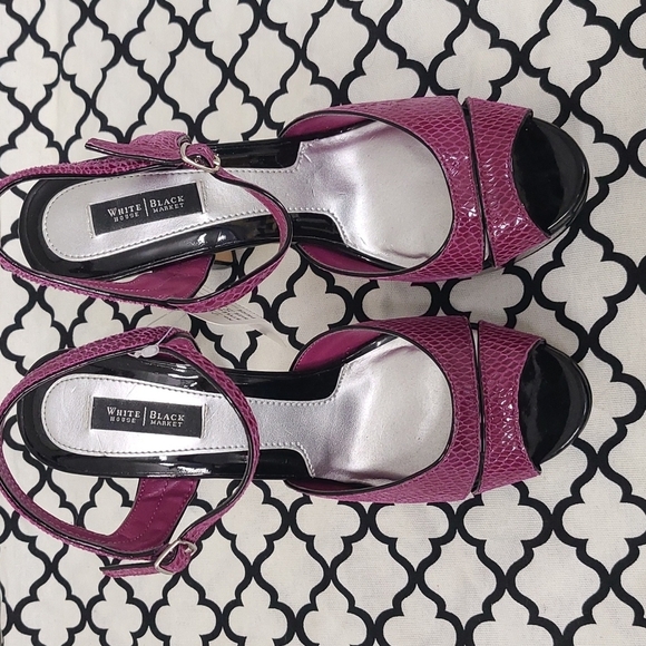 WHBM Laci Platform Heel Purple Black Leather Reptile Size 8 1/2 M - Picture 2 of 8